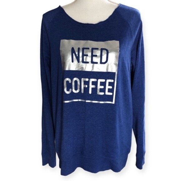 No Boundaries Sleepwear Need Coffee Graphic Print Sleep Sweatshirt - Picture 1 of 6